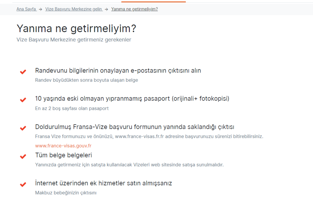 fransa vizesi gerekli belgeler